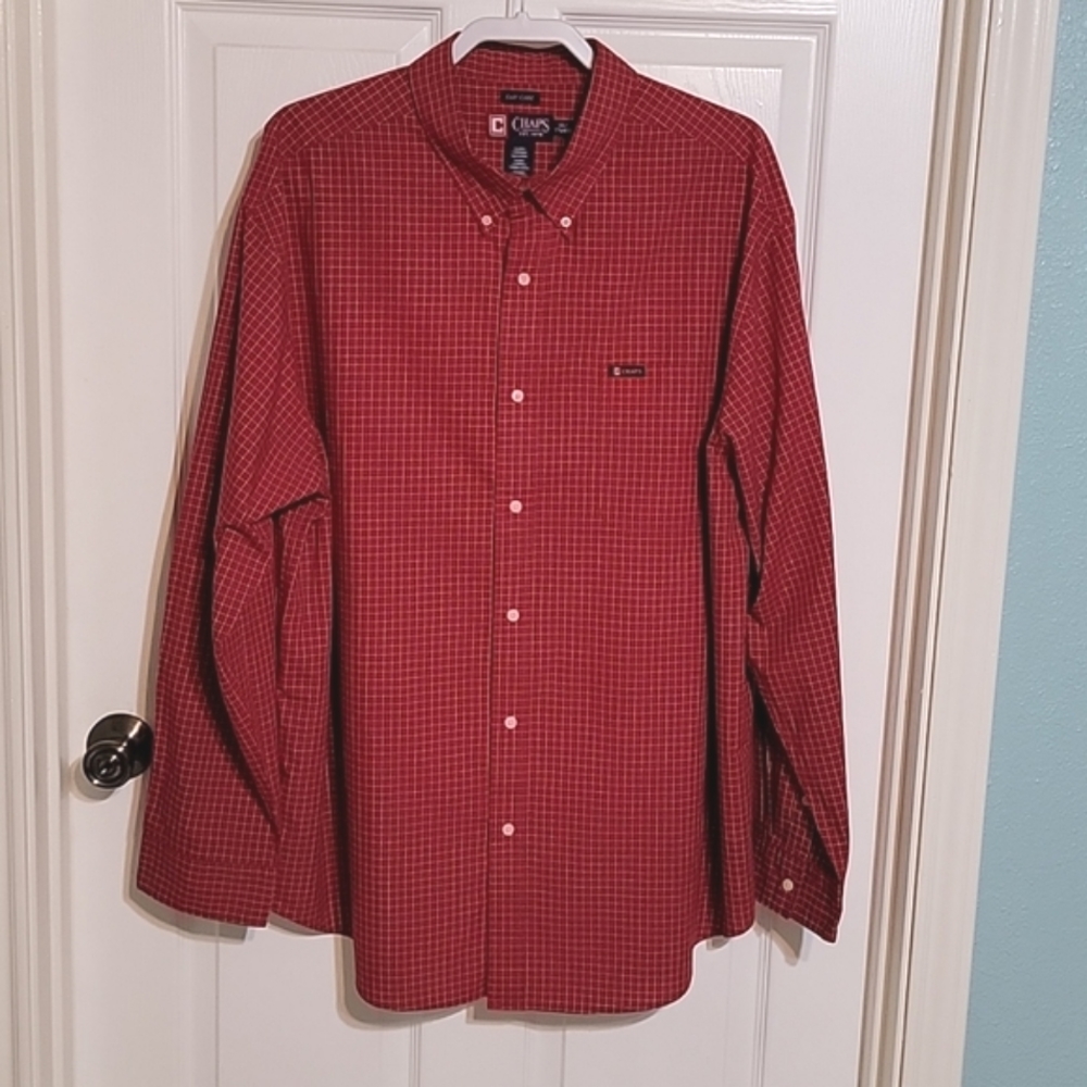 Chaps Easy Care Red & White Button Down Shirt Men's Size XXL